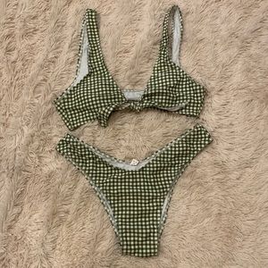 Green gingham cheeky tie bikini